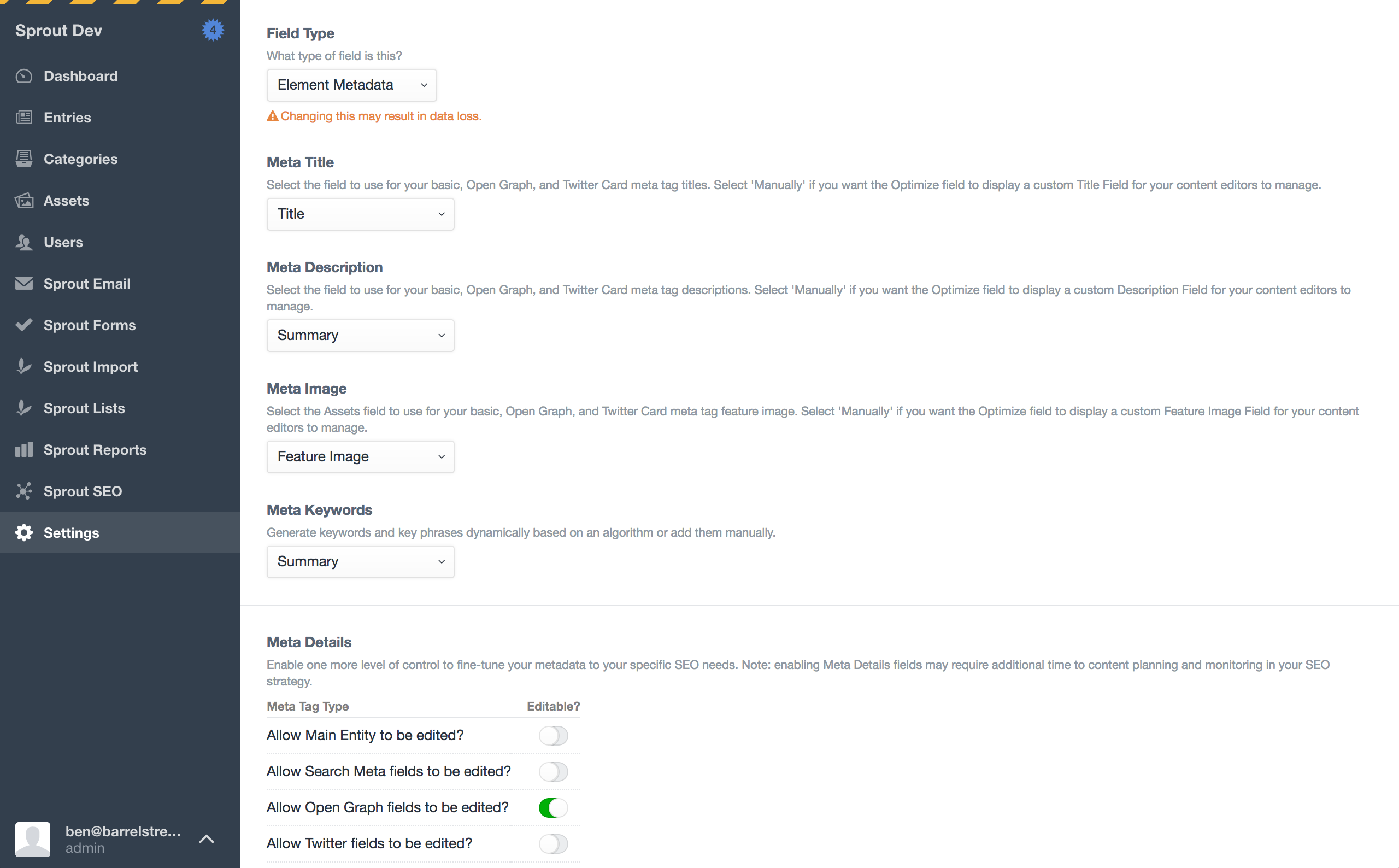 Element Metadata Meta Details Fields